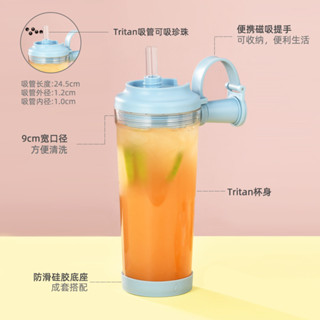 桃園出貨ing🚀大容量新款Tritan吸管杯大孔可吸珍珠奶茶杯便攜磁吸提手BOBA吸管水杯奶茶杯珍珠杯水杯