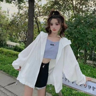 婷婷辣妹女裝店⭐ 臺灣出貨 防曬 襯 衫女 長袖 20235年 夏季新款 韓版 寬鬆 百搭 慵懶風 連帽 空調衫 外套