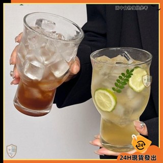 【臺灣發貨】冷水杯 冷水壺 平紋款小眾複古寬口玻璃盃冰美式咖啡盃蘇打氣泡水盃子果茶盃