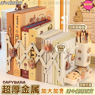 🛒桃園熱銷🛒桌面收納架 可伸縮書立架學生韓版簡約卡皮巴拉書擋板高中生桌上收納金屬書架