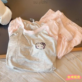 全網低價🌸HelloKitty睡衣女夏季圓領帶胸墊防凸點ins卡通短袖短褲家居服套裝