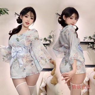 🔥情慾夜色 情趣內衣刺繡和服浴袍套裝製服誘惑印花日係蝴蝶結性感日式睡衣新