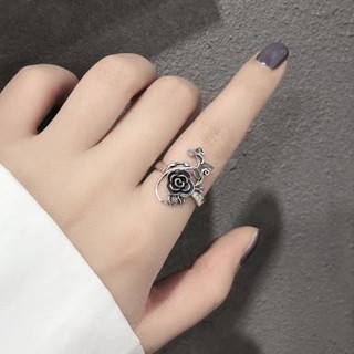 VELLE 韓系戒指 復古百搭玫瑰花戒指女泰銀做舊百搭時尚鏤空森系花朵合金戒指環 戒指 戒指女 食指戒指