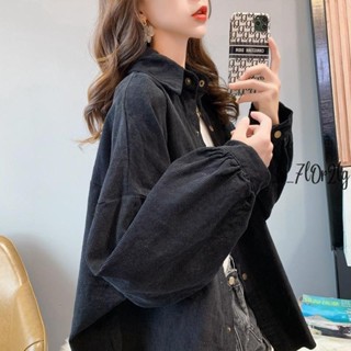Annie💖燈芯絨襯衫 燈芯絨長袖襯衣女2021秋季寬松慵懶上衣中長款襯衫