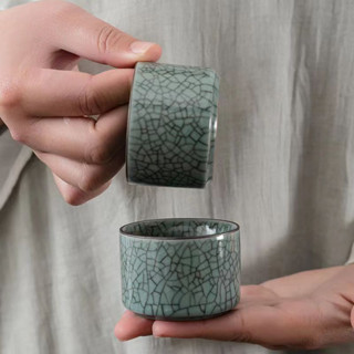 ~圓圓の雜貨鋪開片哥窯品茗杯 陶瓷主人杯 家用單個小茶杯 功夫茶具 汝窯茶盞青瓷 日式茶杯茶碗