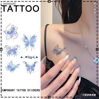 ★星期八雜貨鋪★藍色夢幻防水臨時紋身蝴蝶貼紙不反光假紋身