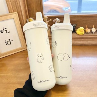 750ml卡通不銹鋼316珍珠奶茶保溫瓶帶吸管便攜成人學生咖啡茶冷飲保溫瓶旅行不倒翁