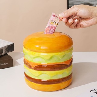 【拼全蝦皮最低價】 漢堡包存錢罐陶瓷客廳擺件兒童塗色節日生日禮物存錢罐ins高顔值