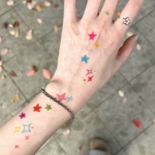 紋身貼紙 刺青貼紙 彩色星星小清新防水音樂節臉貼紋身貼可愛手臂高顔值持久女模擬 YCVX