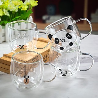 動物造型 350ml 帶把手雙層玻璃杯 造型玻璃杯 耐熱玻璃杯 可愛玻璃杯 水杯 牛奶杯 果汁杯 咖啡杯