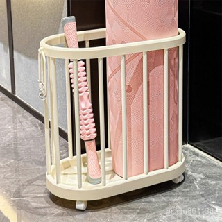 【🔥熱銷爆品】瑜伽墊收納筐家用帶輪子可移動健身器材收納框運動工具整理置物架衣帽架 婚紗架 陳列架 簡易衣架 曬衣架