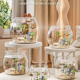 魚缸桌麵收納盒塑膠仿玻璃耐摔客廳辦公室金魚綠植小型造景生態缸 0AOV