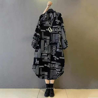 【ZFX闆娘自留】胖妹妹2023春秋新款大尺碼女裝字母襯衫洋裝休閒寬鬆顯瘦小外套長裙