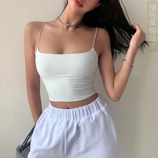 臺灣出貨 多色入 美式性感緊身雙層細皮筋吊帶背心 平口背心短版露臍外穿抹胸上衣 一字領上衣小可愛露臍上衣內搭打底 修身顯