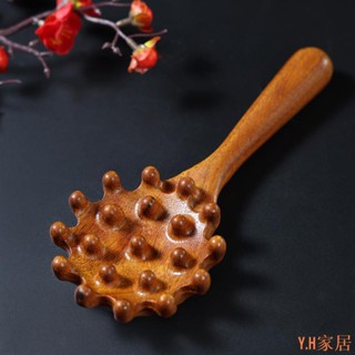 可開票-檀木貝殼梳子頭部經絡梳按摩梳耙子刮痧點穴經絡檀木按摩梳家用