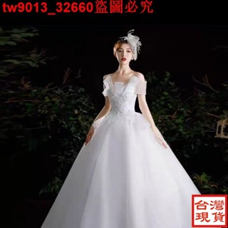 【夏季超贊CP0610】大尺碼婚紗 主婚紗 法式輕婚紗 白紗 婚紗禮服新娘結婚一字領蕾絲婚紗簡約森系顯瘦緊身齊地款
