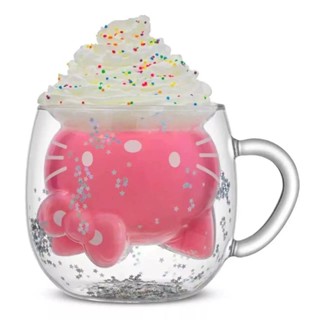 【桃園出貨】Hello Kitty玻璃水杯子限量版雙層耐熱咖啡杯聖誕節情人節日禮物
