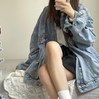 簡多多✨牛仔外套女 秋季韓版百搭學生寬鬆牛仔夾剋 復古長袖中長款工裝外套 oversize風衣 女生衣著