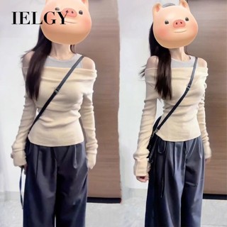 IELGY 女士露肩針織 T 恤緊身短款上衣