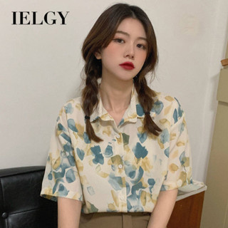 IELGY ins雪紡短袖碎花襯衫薄款女夏季寬鬆上衣