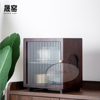日式實木餐邊櫃 廚房收納櫃 桌面櫃子 小型壓克力碗櫃 置物架收納櫃 茶櫃 櫥櫃 晟窯胡桃木桌面小型開門式收納櫃儲物櫃家用