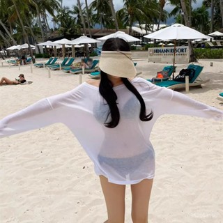 🧊海邊度假防曬海邊度假比基尼泳衣罩衫下水長袖泡溫泉寬鬆薄款罩衣上衣外衫度假風連衣裙 溫泉泳衣 比基尼 保守