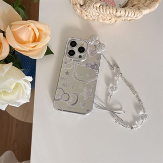【臺灣發貨】小眾雙層銀色塗鴉Kitty+蝴蝶結適15promax手機殻iPhone16蘋果1413