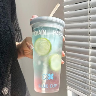 臺灣發貨750ml玻璃水杯 女茶水分離泡茶杯 新款2024吸管杯 家用喝水大容量果汁杯子 提手咖啡隨行吸管杯 透明飲
