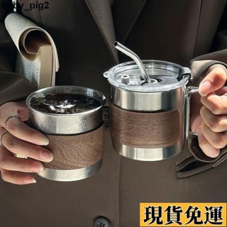 🌺臺灣限時低價🌺 杯子 喝水杯 水杯304不鏽鋼美式咖啡杯隨手杯帶蓋帶把防燙馬克杯戶外露營杯喝水杯