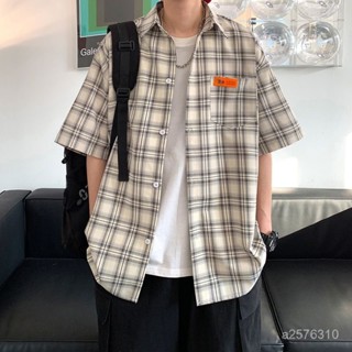 爆款熱賣❤格子短袖襯衫男士夏季港風寬鬆韓版潮流襯衣外套大碼百搭半袖衣服 5NIR