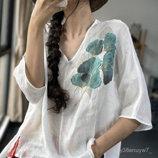臺灣女孩無印風 禪風 寬鬆 舒適 女裝 女上衣 女生 修行 靜坐 靈修 大碼女裝夏裝棉麻襯衣寬鬆襯衫女夏季薄款薴麻襯衫女