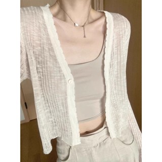 免運🎀 薄紗冰絲雪紡針織防曬開衫女夏吊帶外搭空調衫罩衫小披肩短款上衣透氣 百搭防曬長袖上衣 防曬衣 罩衫上衣 外搭罩衫