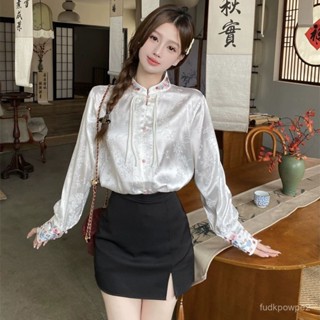 🔥48H出貨 盤扣 新中式立領中袖襯衫女 夏季 國風上衣 女士盤扣小衫女 漢服上衣 新中式上衣 旂袍上衣 唐裝 漢服