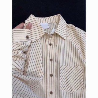 【Sweet Oversize】 法式條紋襯衫早秋裝女2025年新款設計感小眾上衣韓係風格穿搭襯衣