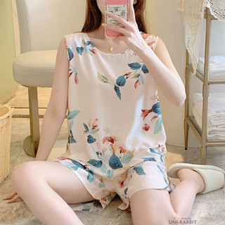 綢睡衣女夏薄款寬鬆無袖人造棉家居服可外穿學生綿綢套裝加大碼居家女睡衣女士睡衣女士休閒睡衣夏季薄款睡衣女生寬鬆睡衣