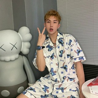 【潮男】史迪仔睡衣男夏天青少年史迪奇睡衣夏季短袖可愛卡通潮男款家居服 短袖短褲睡衣男 居家服男 睡衣男 夏季套裝家居服