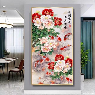 成品畫 新中式 花開富貴 入戶玄關裝飾畫 客廳 牡丹花 走廊臥室進門掛畫 晶瓷畫 鋁合金框 牆壁裝飾 玄關裝飾畫