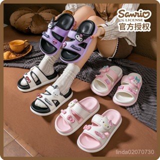 三麗鷗拖鞋HelloKitty美樂蒂外出拖鞋庫洛米拖鞋室內女式涼拖卡通拖鞋 防水拖鞋 平底涼拖鞋美樂蒂 一字涼拖鞋 W
