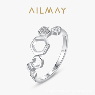 AILMAY✨正品授權✨香港直發925純銀六邊形閃鑽戒指女歐美時尚小眾ins設計微鑲食指戒個性指環 女生戒指 韓版戒指