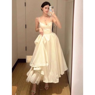 吊帶輕婚紗新款2025新娘宴會領證登記小白裙小個子緞麵成人禮服女