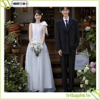 春裝 裙子 外套 睡衣 法式旅拍輕婚紗超仙氣 領證登記小白裙森係出門紗簡約訂婚小禮服洋裝L