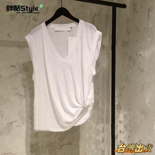胖酷Style-【微胖mm愛穿搭】夏季新款胖妹妹 150公斤大尺碼V領白色寬鬆顯瘦無袖上衣背心T恤潮ins大尺碼t恤