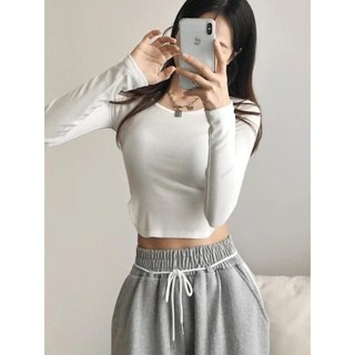 Codibook｜韓國 dressnalda 側邊開衩修身版短版長袖T恤［預購］長袖上衣 T恤 女裝