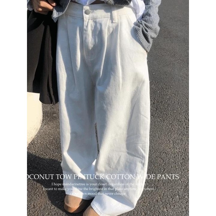 Codibook｜韓國 MANDARINE TREE 椰子造型兩側打褶寬鬆棉質長褲［預購］長褲 闊腿褲 女裝