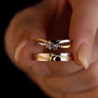 免運💍 s925銀戀人迷彩色五角星情侶戒指一對熠熠生輝經典大氣開口戒指環韓國 純銀戒指 戒指男女告白禮物 情侶對戒 銀飾
