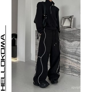 【H2O】HELLO KOMA男夏季 新款 複古 潮牌 機能風 抽繩 寬鬆 運動闊腿長褲 男生褲子