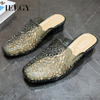 IELGY 新款舒適時尚鏤空水晶防滑包頭涼鞋女簡約懶人半拖鞋