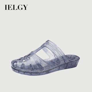 IELGY 時尚水晶腳趾果凍羅馬涼鞋女夏季坡跟百搭穿