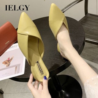 IELGY 新款夏季包頭半拖鞋女時尚穿尖頭粗跟低跟涼鞋