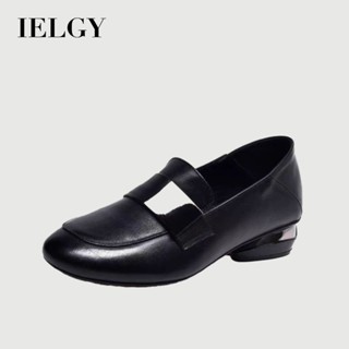 IELGY 時尚粗跟軟底低跟英倫風PU皮鞋女